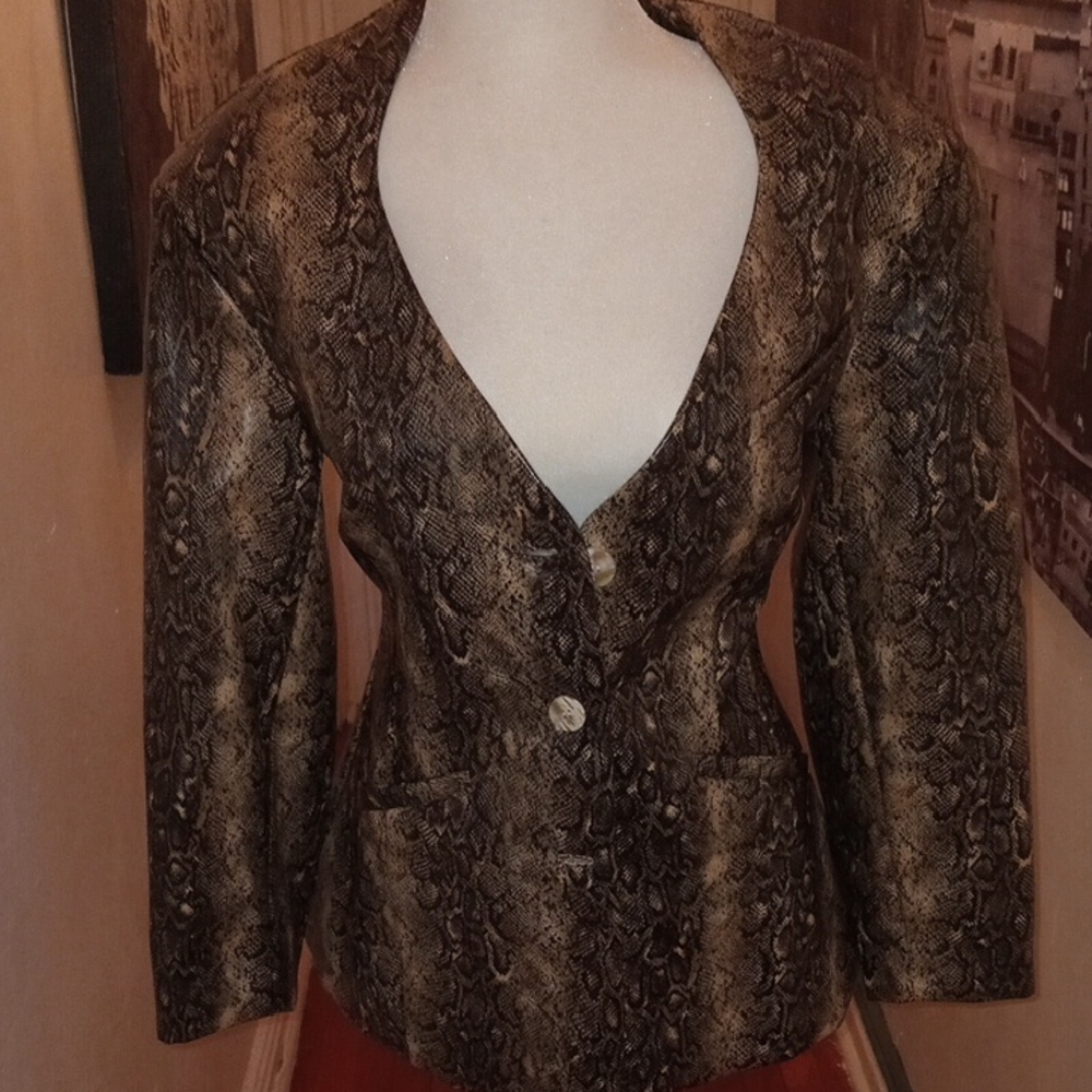 Ganni Brown Snake Print Blazer